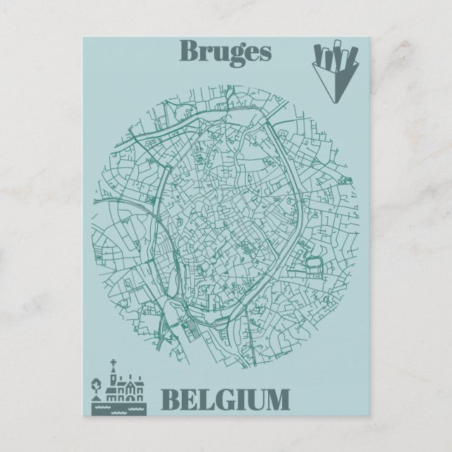 Cartão Postal Bruges map (Frente)