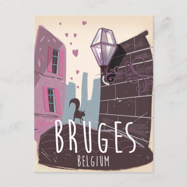 Cartão Postal Bruges, poster de viagens de desenho animado da Bé (Frente)