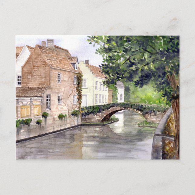 Cartão Postal Bruges Watercolor Painting por Farida Greenfield (Frente)