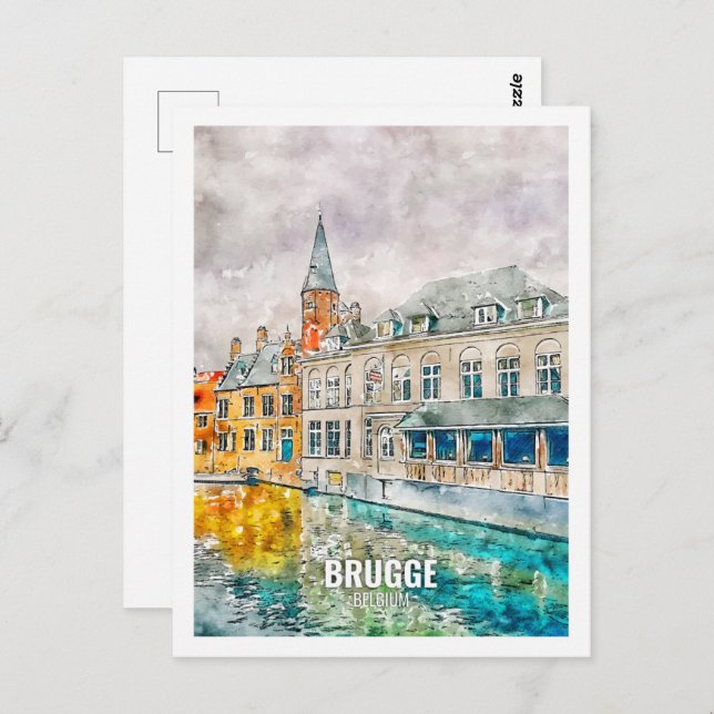Cartão Postal Brugge Belgium Familiar Viagem Place Watercolor (Frente/Verso)