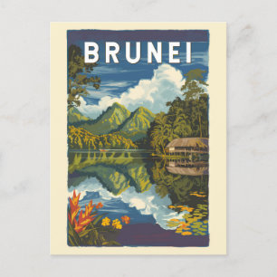Cartão Postal Brunei Painterly Illustration Viagem Art Vintage