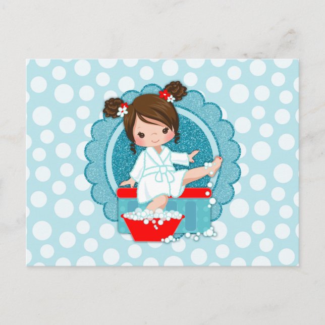 Cartão Postal Brunette Spa Bubbles Turquoise Red White (Frente)