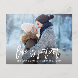 Cartão Postal Brush Script New Wedding Date Love is Patient