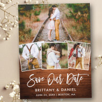 Brush Script Rustic Wood Save Our Date 4 Photo