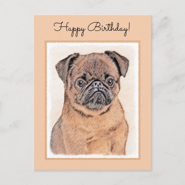 Cartão Postal Brussels Griffon Pintura Original Liso Arte de Cac (Frente)