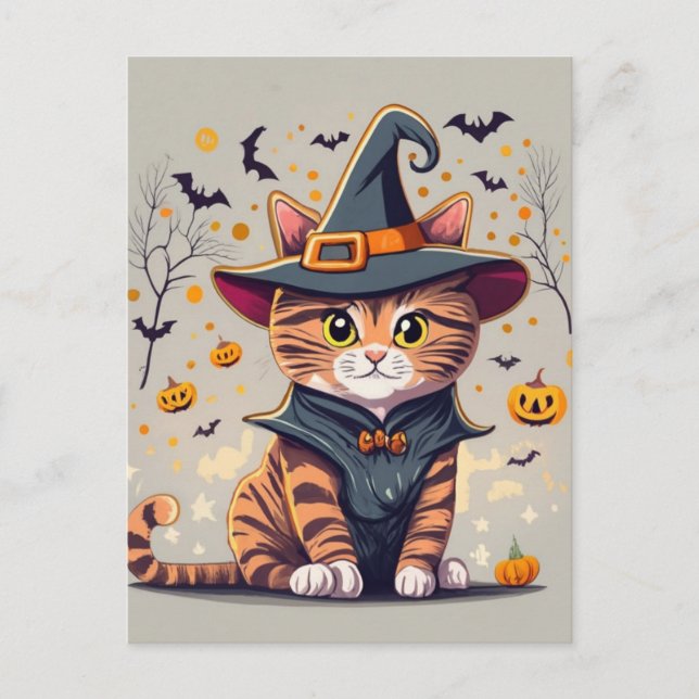 Cartão Postal Bruxa Adorável Halloween (Frente)