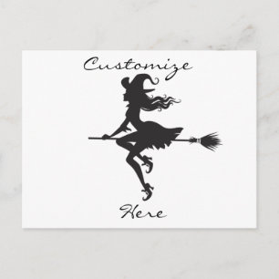 Cartão Postal Bruxa Andando Vassoura Halloween Thunder_Cove