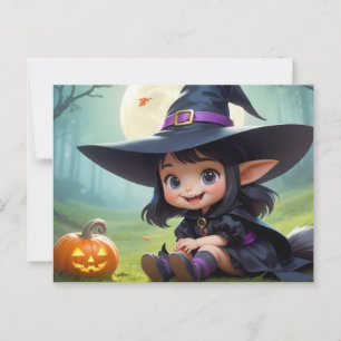 Cartão Postal Bruxa Bebê E Abóbora