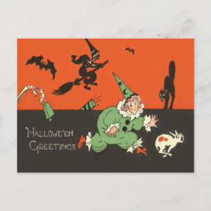 Cartão Postal Bruxa Cachorro Palhaço Morcego Gato Preto Esquelet