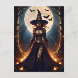 Cartão Postal Bruxa da Floresta Steampunk do Halloween