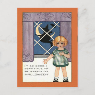 Cartão Postal Bruxa da Janela da Menina Lua Crescente Morcego