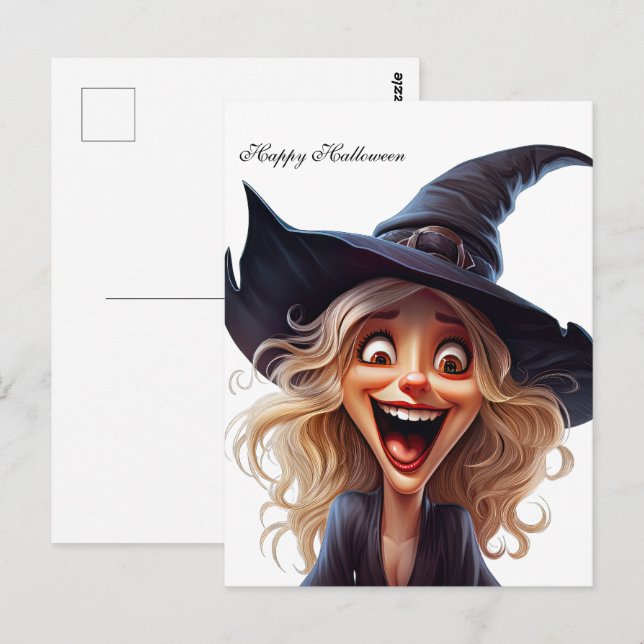 Cartão Postal Bruxa de Halloween (Frente/Verso)