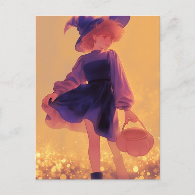 Cartão Postal Bruxa de Halloween (Frente)