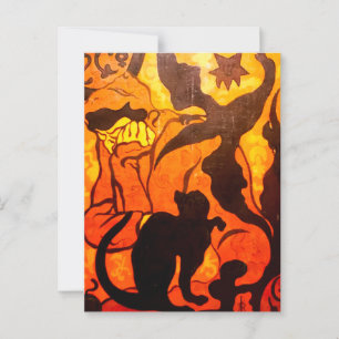 Cartão Postal Bruxa de Halloween com um Gato Negro
