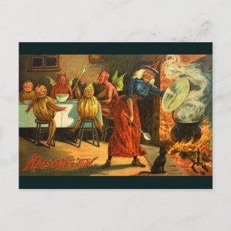 Cartão Postal Bruxa de Halloween do cozinhar