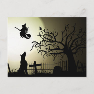 Cartão Postal Bruxa de Halloween e Cachorro de Howling