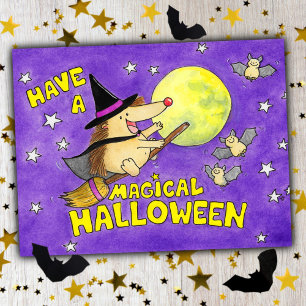 Cartão Postal Bruxa de Ourinho Fofo Magia de Halloween