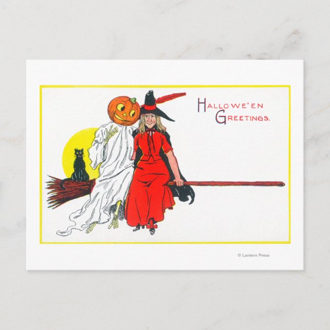 Cartão Postal Bruxa de Saudações de Halloween (Frente)