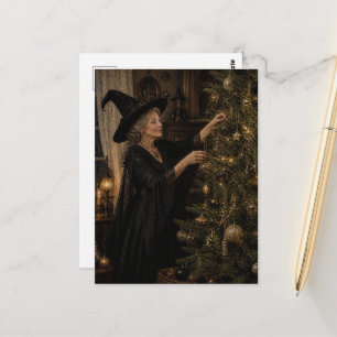 Cartão Postal Bruxa Decora Sua Árvore de Yule