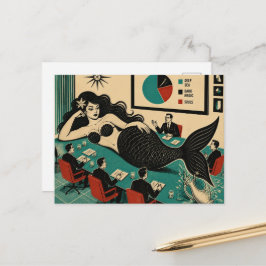 Cartão Postal Bruxa do Mar de Meados do Século em Dia de Reunião