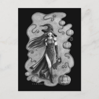 Cartão Postal Bruxa e Doll Halloween