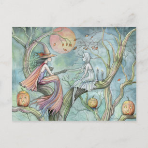 Cartão Postal Bruxa e Fantasma Postcard de Halloween