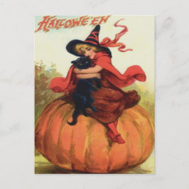 Cartão Postal Bruxa e Gato Negro