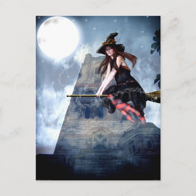 Cartão Postal Bruxa em uma Broom (Cartão-postal) (Frente)