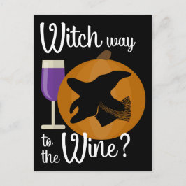 Cartão Postal Bruxa engraçada de Halloween, caminho para o vinho