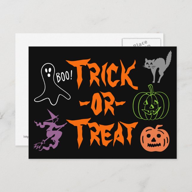Cartão Postal Bruxa Fantasma da Pumpkin do Halloween de Truque o (Frente/Verso)
