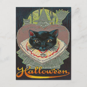 Cartão Postal Bruxa Gato Preto Hora das Bruxas Lua Cheia