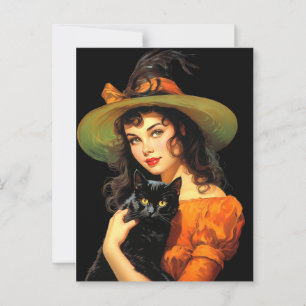 Cartão Postal Bruxa Glamorosa Vintage Halloween Pin-up Art