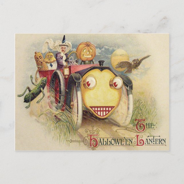 Cartão Postal Bruxa Jack O Lanterna Coruja Lua Cheia (Frente)