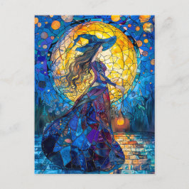 Cartão Postal Bruxa lançando feitiços sob a Lua Cheia