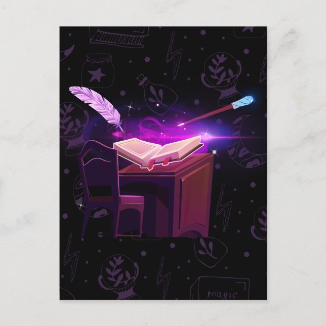 Cartão Postal Bruxa mágica de livros (Frente)