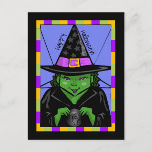 Cartão Postal Bruxa Mística Feliz de Halloween