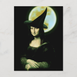 Cartão Postal Bruxa Mona Lisa Halloween Lua Cheia