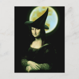 Cartão Postal Bruxa Mona Lisa Halloween Lua Cheia