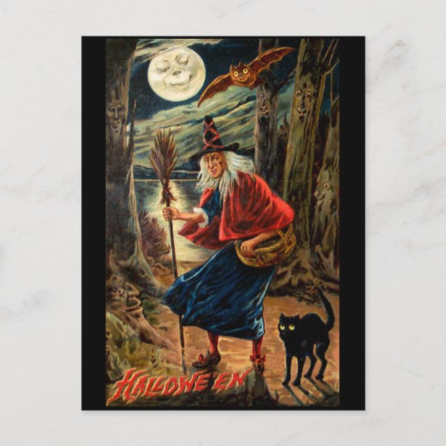 Cartão Postal Bruxa na Noite de Halloween (Frente)
