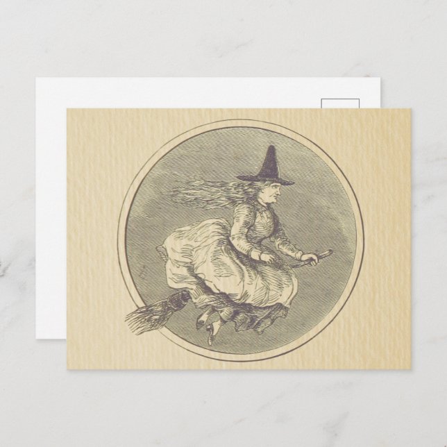 Cartão Postal Bruxa numa Vintage da Broom (Frente/Verso)