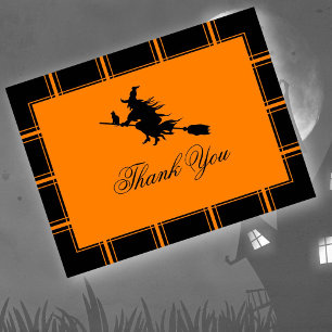 Cartão Postal Bruxa Obrigada Halloween Preto/Laranja
