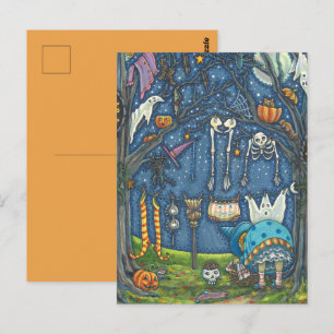 CARTÃO POSTAL BRUXA PENDURANDO GATO PRETO, FANTASMA, ESQUELETO R