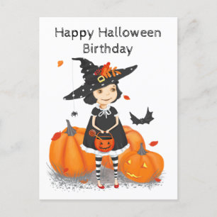 Cartão Postal Bruxa Pequena Fofa de Halloween