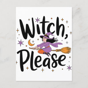 Cartão Postal Bruxa, por favor - Design de Halloween divertida e