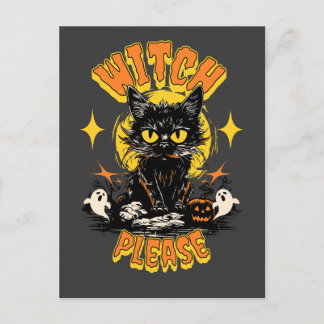 Cartão Postal Bruxa Por Favor Gato Preto Halloween