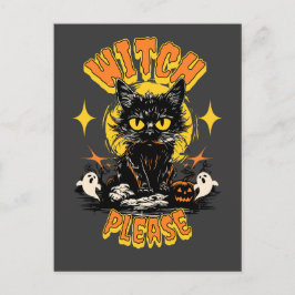 Cartão Postal Bruxa Por Favor Gato Preto Halloween