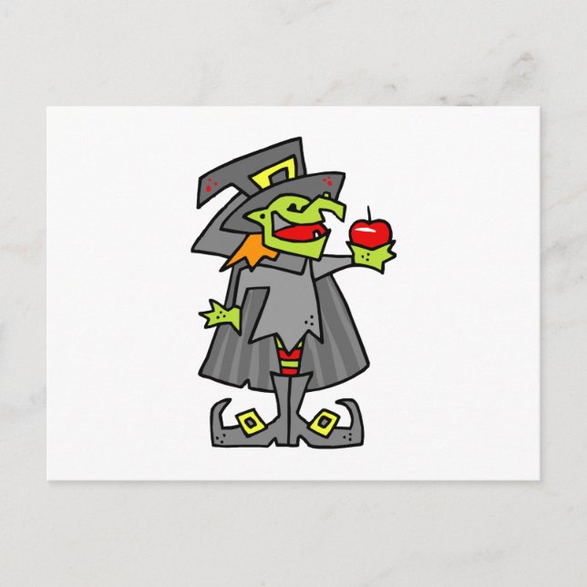 Cartão Postal Bruxa segurando maçã vermelha (Frente)