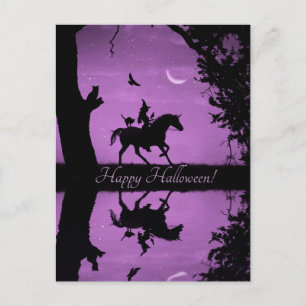 Cartão Postal Bruxa Unicórnio Fofa do Dia das Bruxas Gato