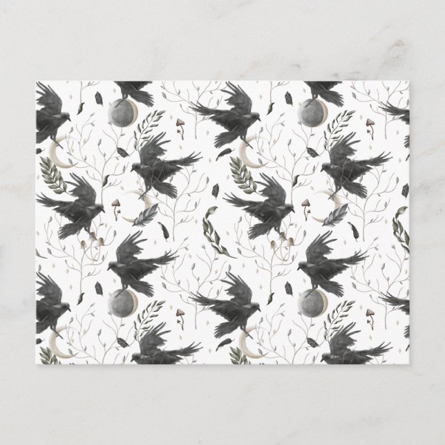 Cartão Postal Bruxaria de Plantas Negras, Luas e Plantas Selvage (Frente)