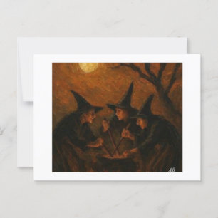Cartão Postal Bruxas de Halloween Criando Sob O Céu Luar,